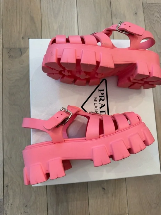 Prada Coral Pink Chunky Jelly Caged Sandals - Picture 7 of 10